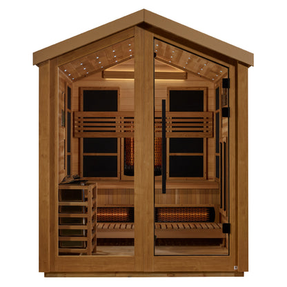 Golden Designs Loviisa 3 Person Hybrid (PureTech™ Full Spectrum IR or Traditional Stove) Outdoor Sauna - Canadian Red Cedar
