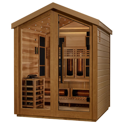 Golden Designs Loviisa 3 Person Hybrid (PureTech™ Full Spectrum IR or Traditional Stove) Outdoor Sauna - Canadian Red Cedar