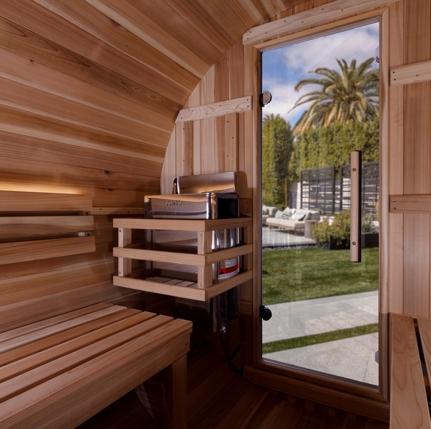 Golden Designs "Zurich" 4 Person Barrel with Bronze Privacy View - Traditional Sauna -  Pacific Cedar H241